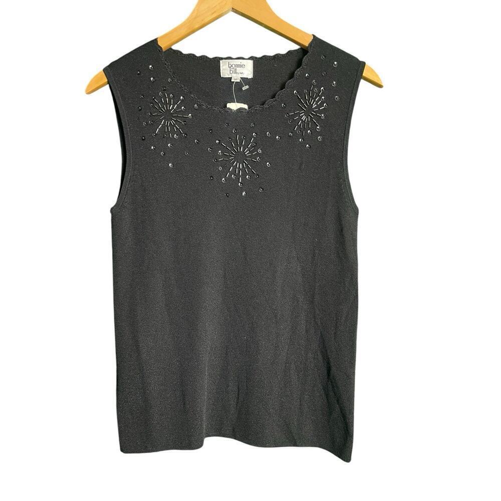Bonnie & Bill Black Embellished Sleeveless Top Size M Vintage Beads Silk NWT